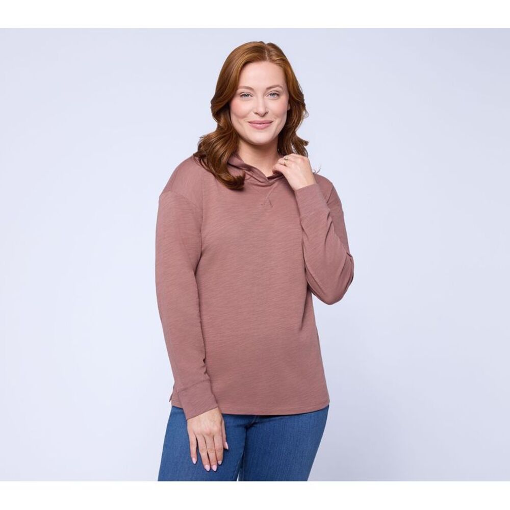 Belle by Kim Gravel Women's Top Plus Sz 1X Slub Knit Hoodie Brown